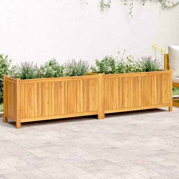 vidaXL Odlingslåda med foder 199x38,5x50 cm massivt akaciaträ - Krukor & odlingslådor