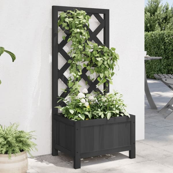 vidaXL plantekasse med espalier massivt grantræ sort -  Plantekrukker