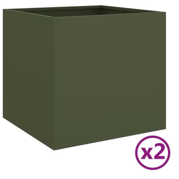 vidaXL Odlingslådor 2 st olivgrön 49x47x46 cm kallvalsat stål - Krukor & odlingslådor