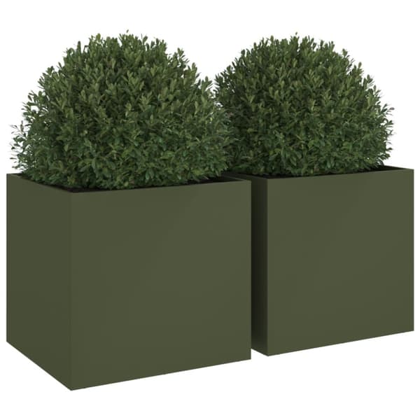 vidaXL Odlingslådor 2 st olivgrön 49x47x46 cm kallvalsat stål -  Krukor & odlingslådor
