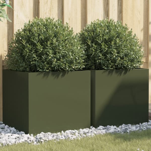 vidaXL Odlingslådor 2 st olivgrön 49x47x46 cm kallvalsat stål - Krukor & odlingslådor