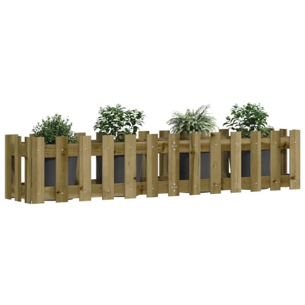vidaXL Odlingslåda med staket-design 150x30x30 cm impregnerad furu -  Krukor & odlingslådor