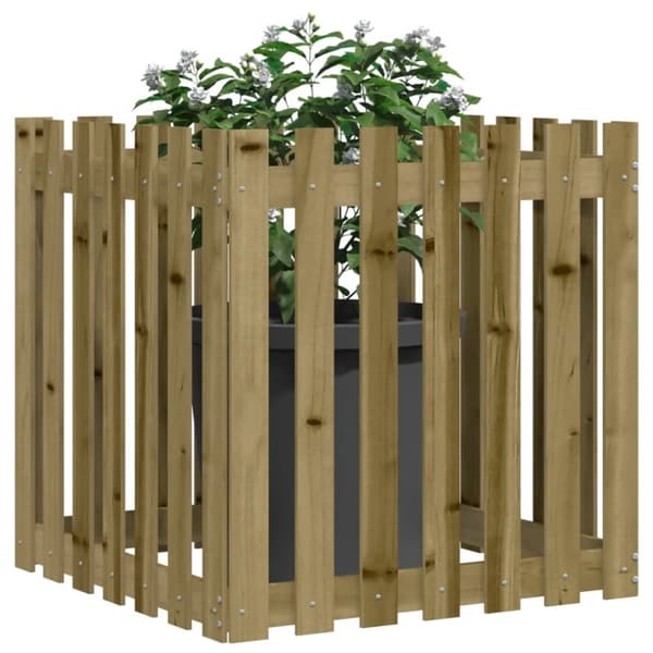 vidaXL Odlingslåda med staket-design 70x70x70 cm impregnerat furu - Krukor & odlingslådor