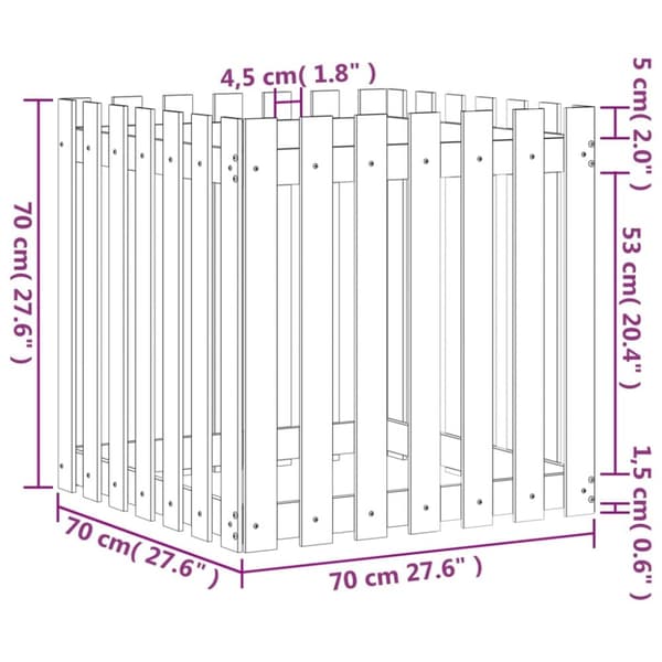 vidaXL plantekasse med stakitdesign 70x70x70 cm massivt fyrretræ sort -  Plantekrukker