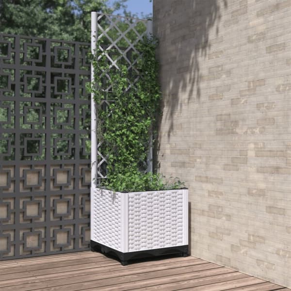 vidaXL plantekasse med espalier 40x40x136 cm PP hvid - Plantekrukker