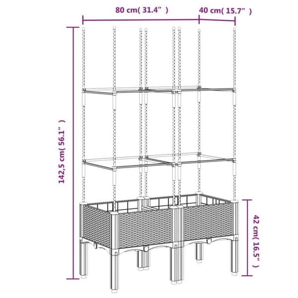 vidaXL plantekasse med espalier 80x40x142,5 cm PP lysegrå -  Plantekrukker
