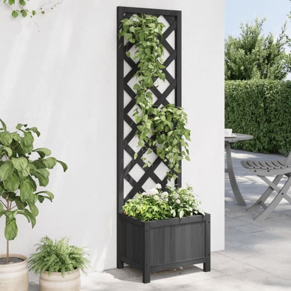 vidaXL plantekasse med espalier massivt grantræ sort -  Plantekrukker