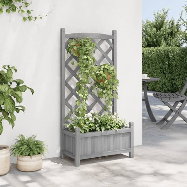 vidaXL plantekasse med espalier massivt grantræ grå -  Plantekrukker