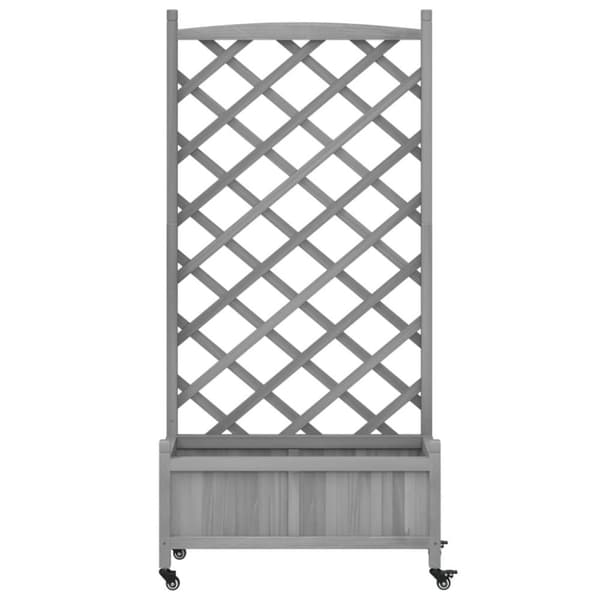 vidaXL plantekasse med espalier og hjul massivt fyrretræ grå -  Plantekrukker