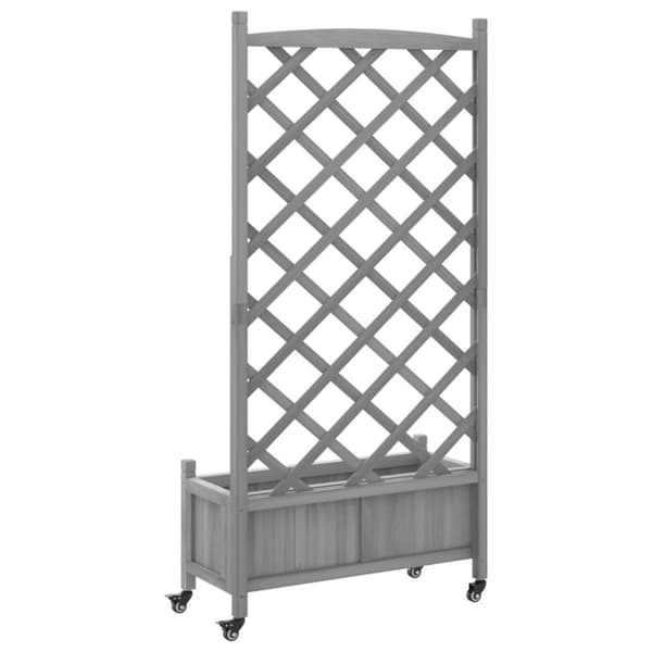 vidaXL plantekasse med espalier og hjul massivt fyrretræ grå -  Plantekrukker