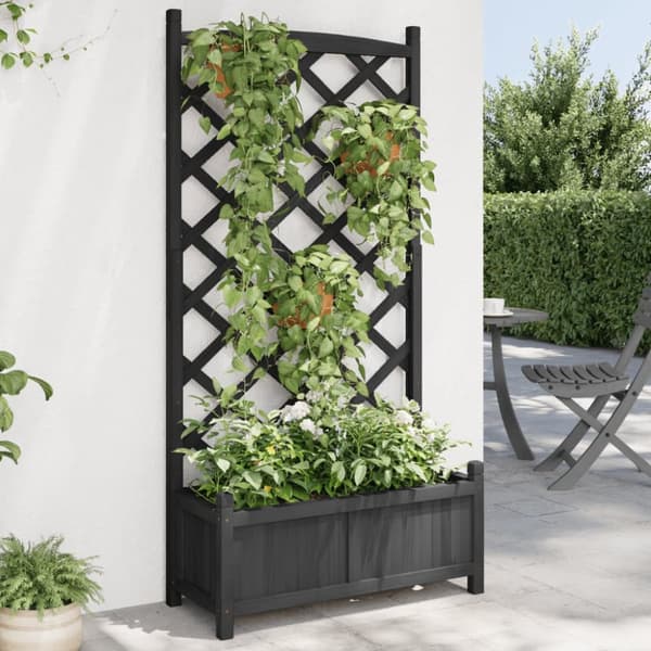 vidaXL plantekasse med espalier massivt grantræ sort -  Plantekrukker