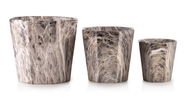 NEVA MARMOR SÆT MED 3 POTTER xL:16Xh14/L:12.5Xh12/M:8.5h9cm