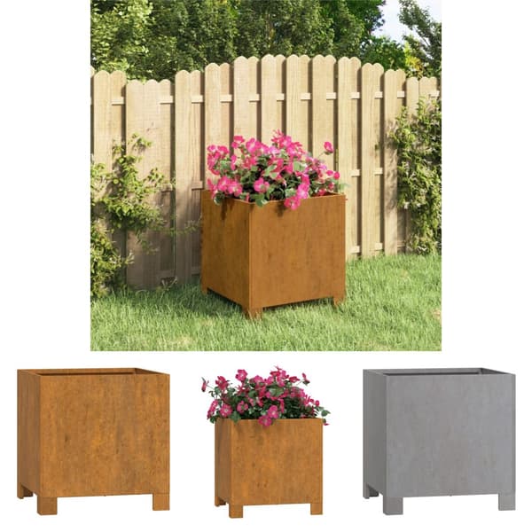 The Living Store plantekasse med ben 32x30x33 cm cortenstål rustfarvet -  Plantekrukker