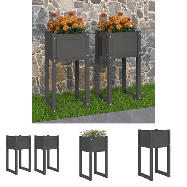 The Living Store plantekasser 2 stk. 40x40x81 cm massivt fyrretræ grå -  Plantekrukker