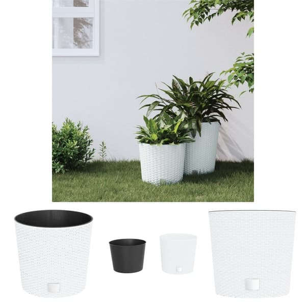 The Living Store plantekrukke 15/15,3 l udtagelig indsats PP rattanlook hvid -  Plantekrukker