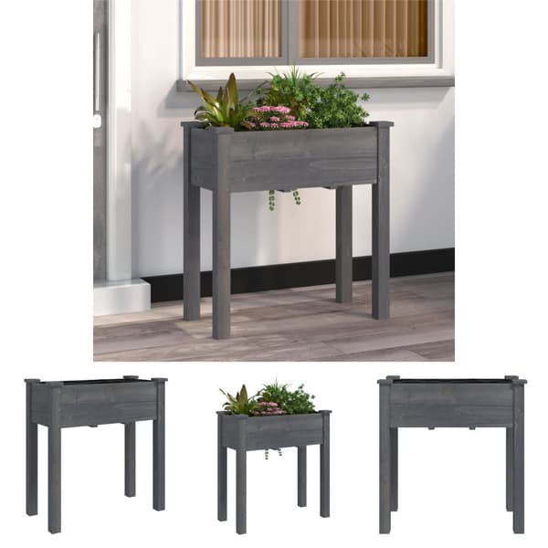 The Living Store plantekasse med foring 71x37x76 cm massivt fyrretræ grå -  Plantekrukker