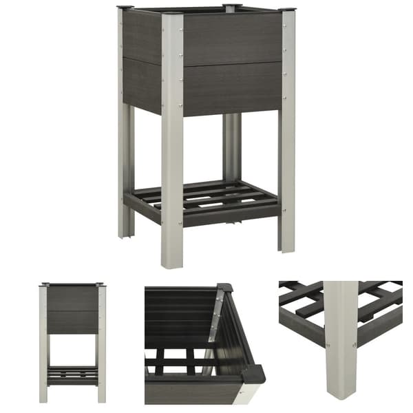 The Living Store Upphöjd odlingslåda med hylla 50x50x90 cm WPC grå -  Krukor & odlingslådor