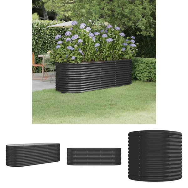 The Living Store plantekasse 224x80x68 cm pulverlakeret stål antracitgrå -  Plantekrukker