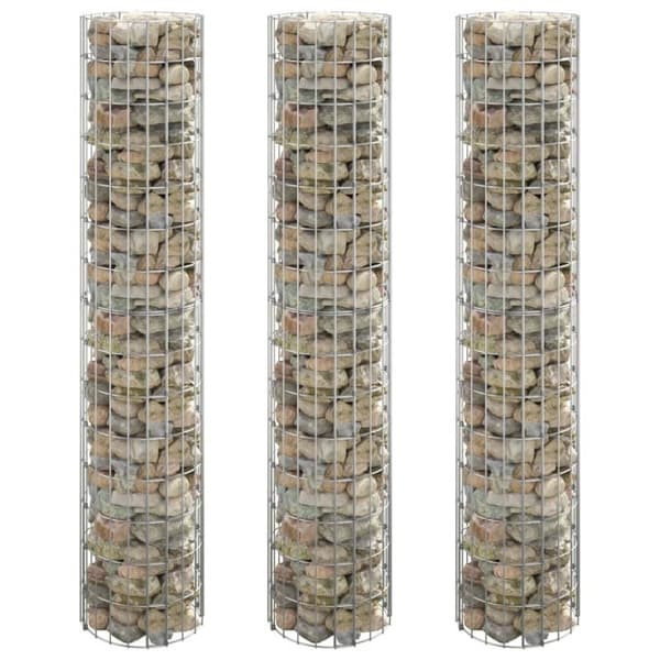 The Living Store Planteringsgabion 3 st upphöjd rund galvaniserat stål Ø30x150cm -  Krukor & odlingslådor