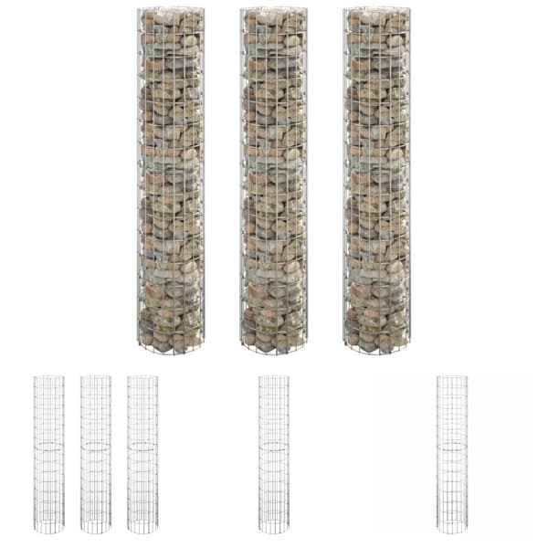 The Living Store Planteringsgabion 3 st upphöjd rund galvaniserat stål Ø30x150cm -  Krukor & odlingslådor