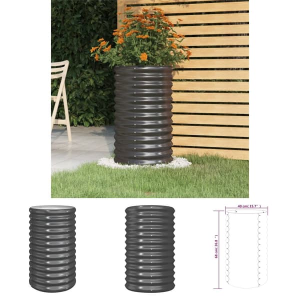 The Living Store plantekrukke 40x40x68 cm pulverlakeret stål antracitgrå -  Plantekrukker
