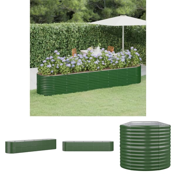 The Living Store plantekasse 368x80x68 cm pulverlakeret stål grøn - Plantekrukker
