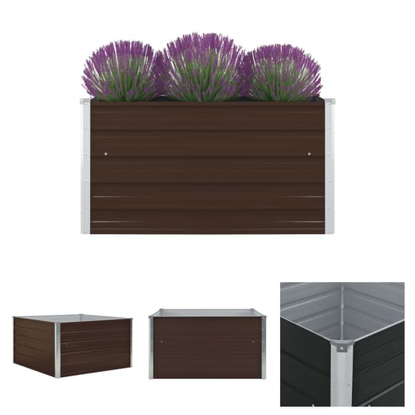 The Living Store forhøjet plantekasse 100 x 100 x 45 cm galvaniseret stål brun -  Plantekrukker