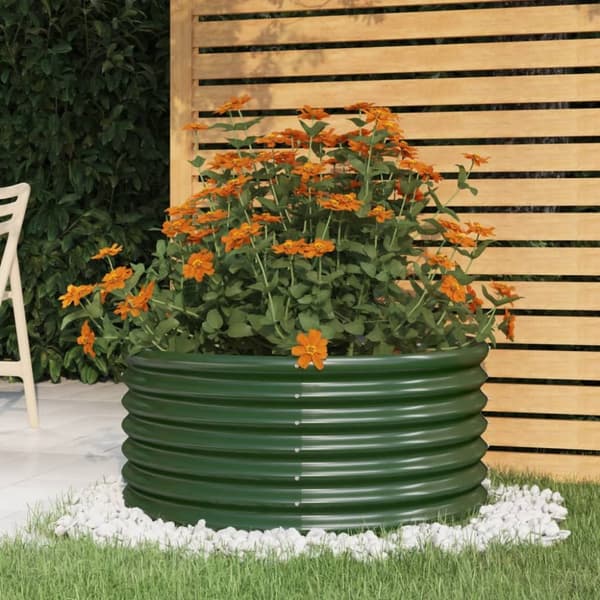 The Living Store plantekrukke 80x80x36 cm pulverlakeret stål grøn -  Plantekrukker