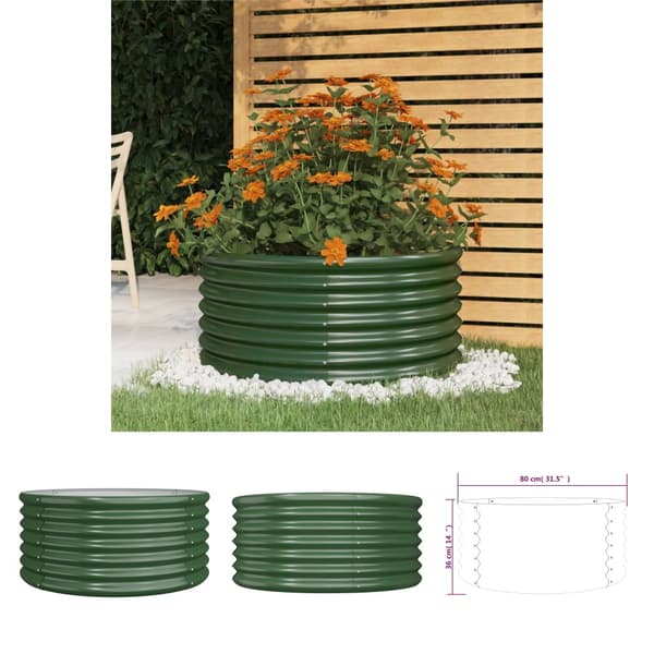 The Living Store plantekrukke 80x80x36 cm pulverlakeret stål grøn -  Plantekrukker