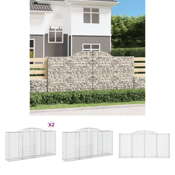 The Living Store buede gabionkurve 2 stk. 300x50x140/160 cm galvaniseret jern - Plantekrukker