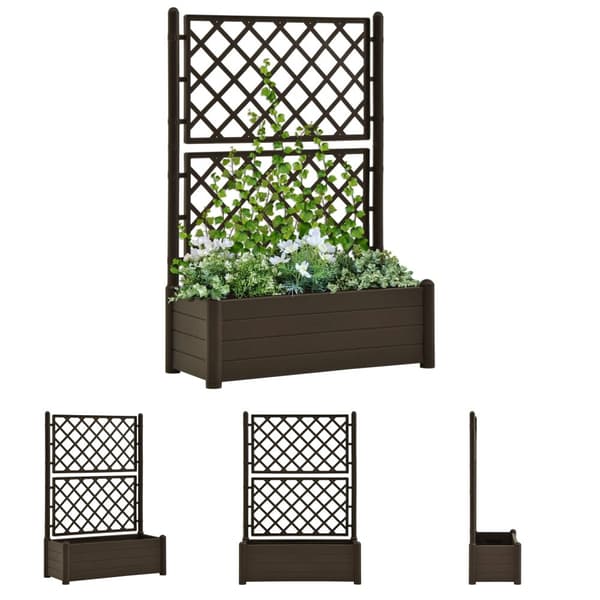 The Living Store plantekasse med espalier 100x43x142 cm PP mokkafarvet -  Plantekrukker