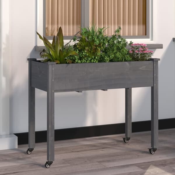 The Living Store plantekasse med foring 118x59x80 cm massivt fyrretræ grå -  Plantekrukker