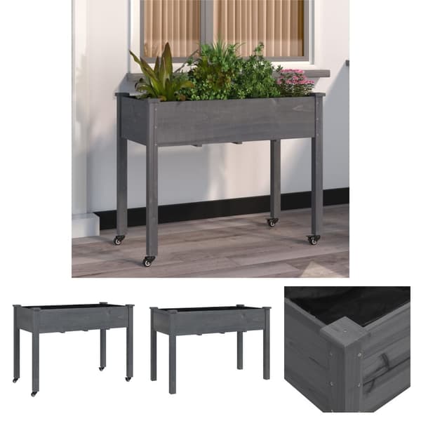 The Living Store plantekasse med foring 118x59x80 cm massivt fyrretræ grå -  Plantekrukker