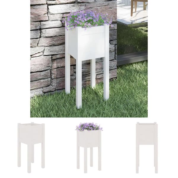 The Living Store plantekasse 31x31x70 cm massivt fyrretræ hvid -  Plantekrukker