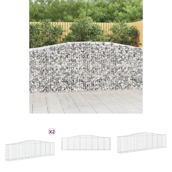 The Living Store buede gabionkurve 2 stk. 400x50x100/120 cm galvaniseret jern -  Plantekrukker