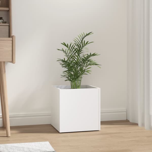 The Living Store plantekasse 40x40x40 cm konstrueret træ hvid -  Plantekrukker