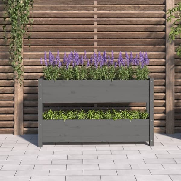 The Living Store plantekasse 112x25x66 cm massivt fyrretræ grå -  Plantekrukker