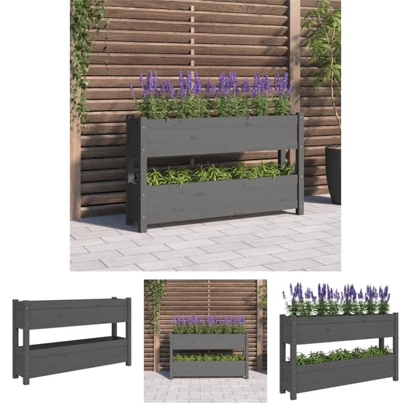 The Living Store plantekasse 112x25x66 cm massivt fyrretræ grå -  Plantekrukker