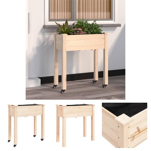 The Living Store Odlingslåda på hjul med foder 71x37x80 cm massivt granträ -  Krukor & odlingslådor