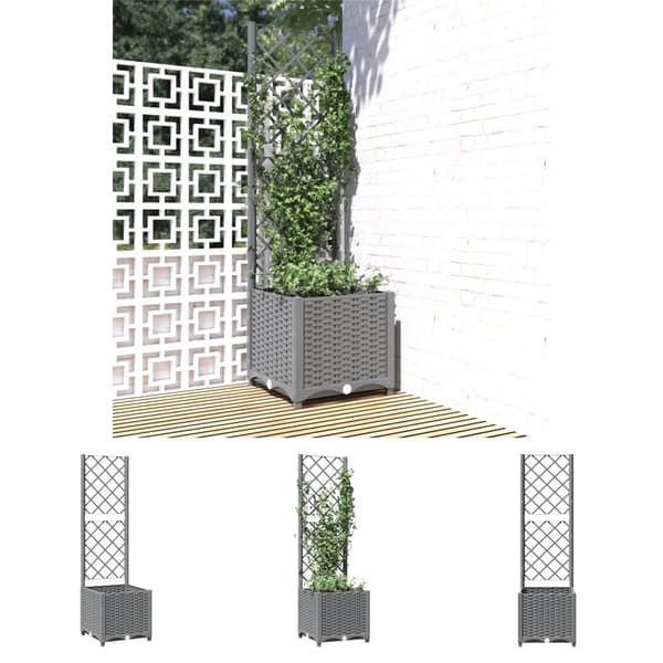 The Living Store plantekasse med espalier 40x40x136 cm PP lysegrå -  Plantekrukker