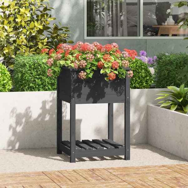 The Living Store plantekasse med hylde 54x54x81 cm massivt fyrretræ grå -  Plantekrukker