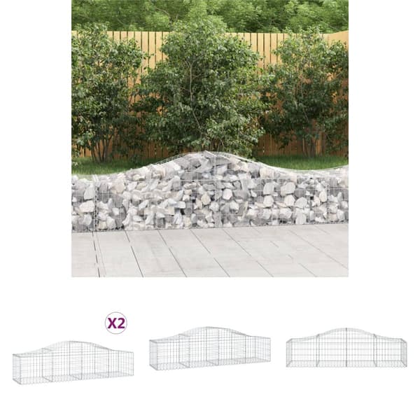 The Living Store buede gabionkurve 2 stk. 200x50x40/60 cm galvaniseret jern -  Plantekrukker