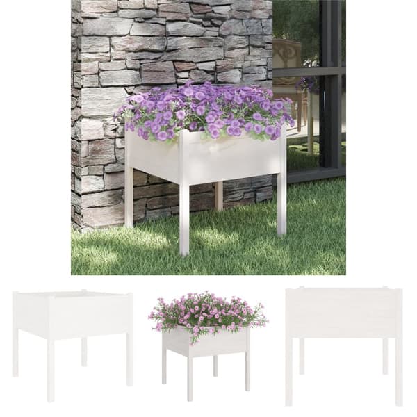 The Living Store plantekasse 70x70x70 cm massivt fyrretræ hvid -  Plantekrukker