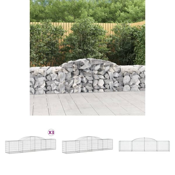 The Living Store buede gabionkurve 3 stk. 300x50x60/80 cm galvaniseret jern -  Plantekrukker