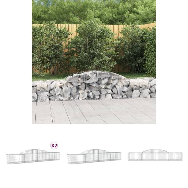 The Living Store buede gabionkurve 2 stk. 300x50x40/60 cm galvaniseret jern -  Plantekrukker