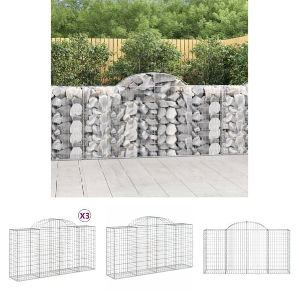 The Living Store buede gabionkurve 3 stk. 200x50x100/120 cm galvaniseret jern - Plantekrukker