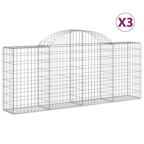 The Living Store buede gabionkurve 3 stk. 200x30x80/100 cm galvaniseret jern - Plantekrukker