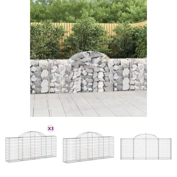 The Living Store buede gabionkurve 3 stk. 200x30x80/100 cm galvaniseret jern - Plantekrukker