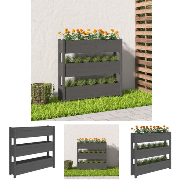 The Living Store plantekasse 112x25x104,5 cm massivt fyrretræ grå -  Plantekrukker