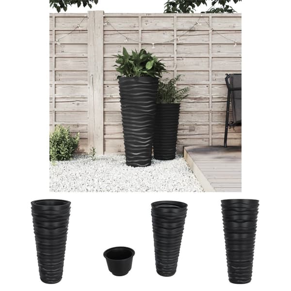 The Living Store plantekrukke 18/45 l udtagelig indsats rillet design antracit -  Plantekrukker